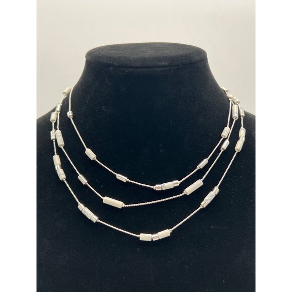 Kenneth Cole New York Triple Strand Necklace With White & Silver Beads Adjustabl - Picture 1 of 8